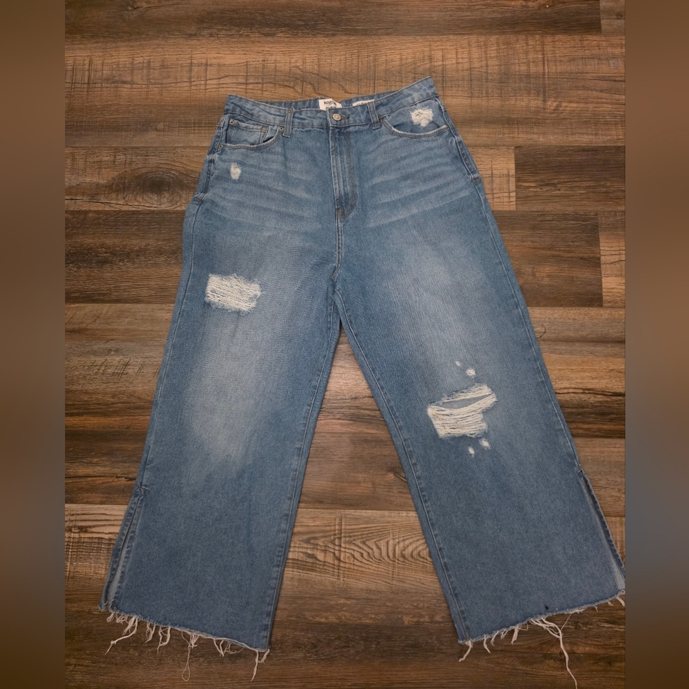 Kensie Distressed Wide Leg Blue Jeans